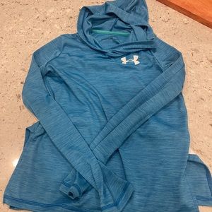 girls under armour pullover YM medium blue hooded long sleeve shirt